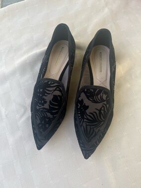Nicholas Kirkwood Black Floral Pointed-Toe Velvet Flats size EU37.5 US 7-7.5